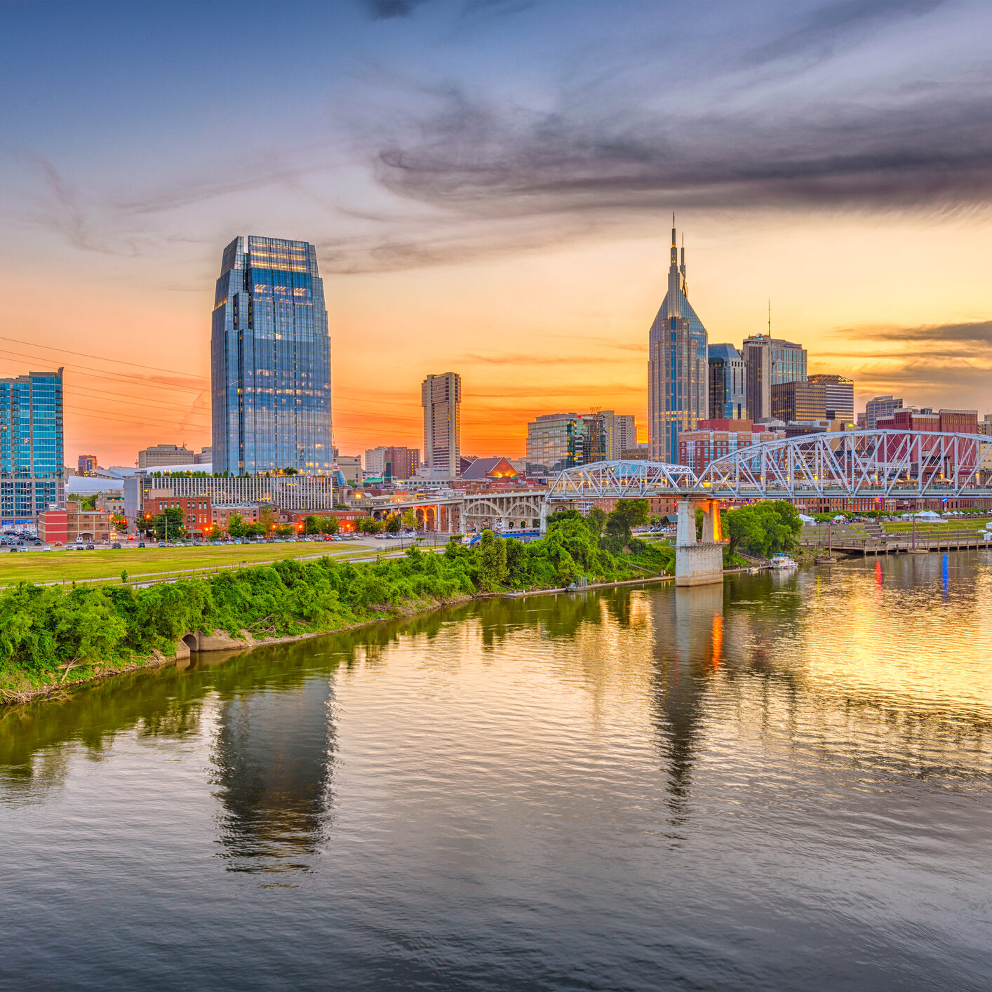 Nashville, Tennessee, USA Nashville, Tennessee, USA downtown city skyline on the Cumberland River.